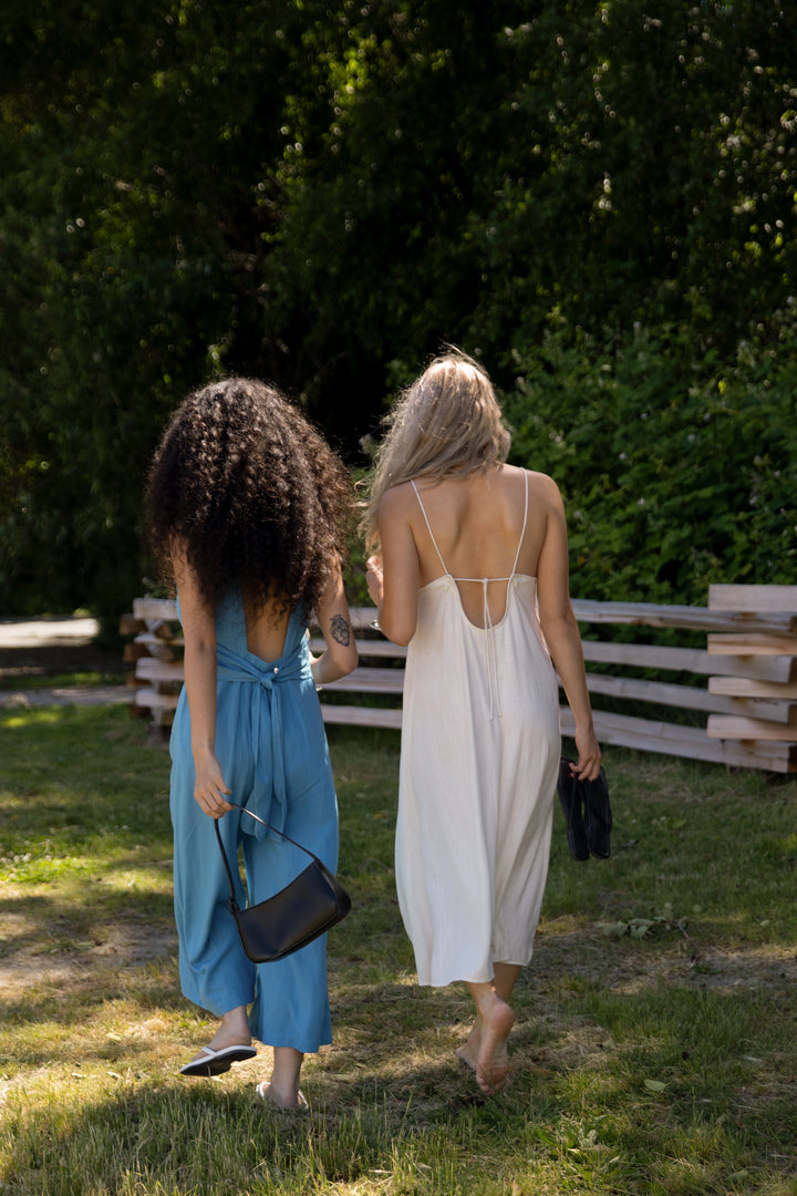LINEN BLEND JUMPSUIT in Pacific Coast — alternate angle