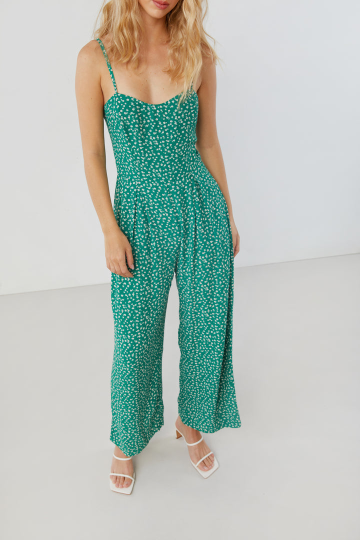 PRINTED SLEEVELESS JUMPSUIT in Evergreen Print — alternate angle