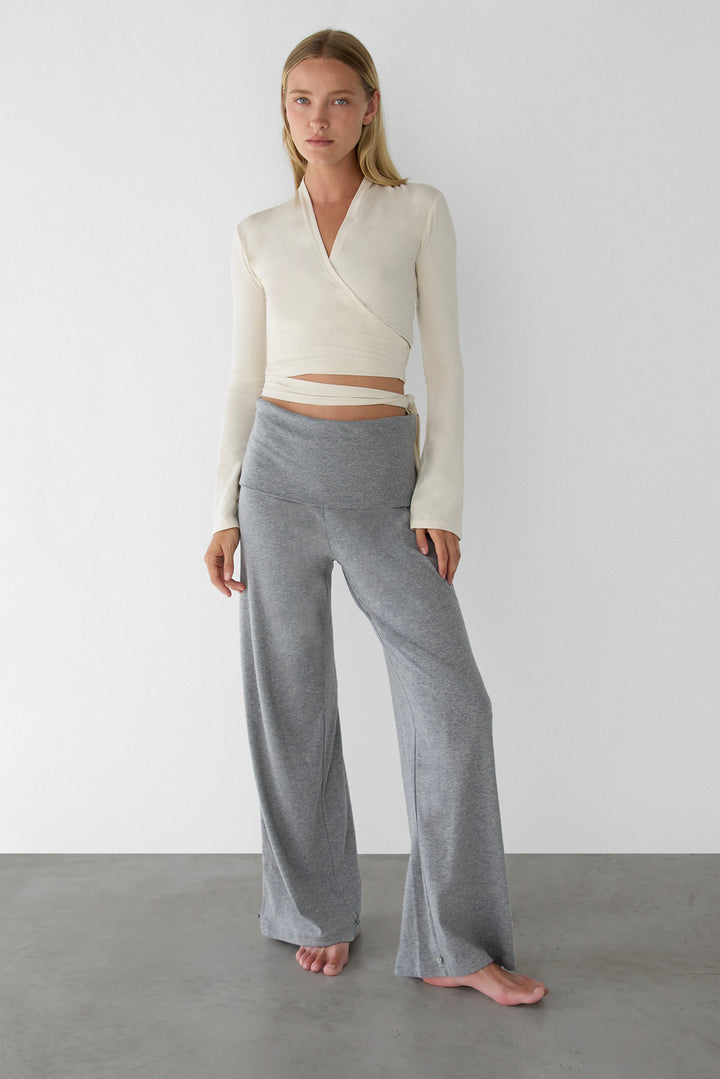 FOLDOVER PANTS WITH SLIT DETAIL AND WARMER SET in Charcoal — alternate angle