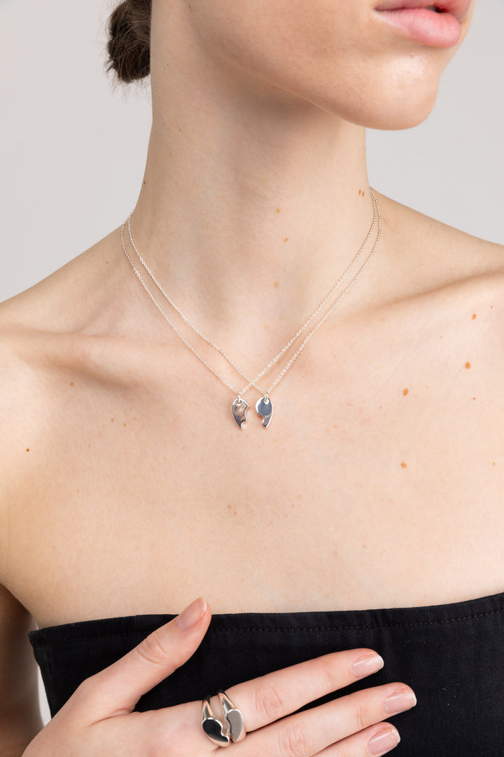 HALF HEART NECKLACE SET in Silver — alternate angle