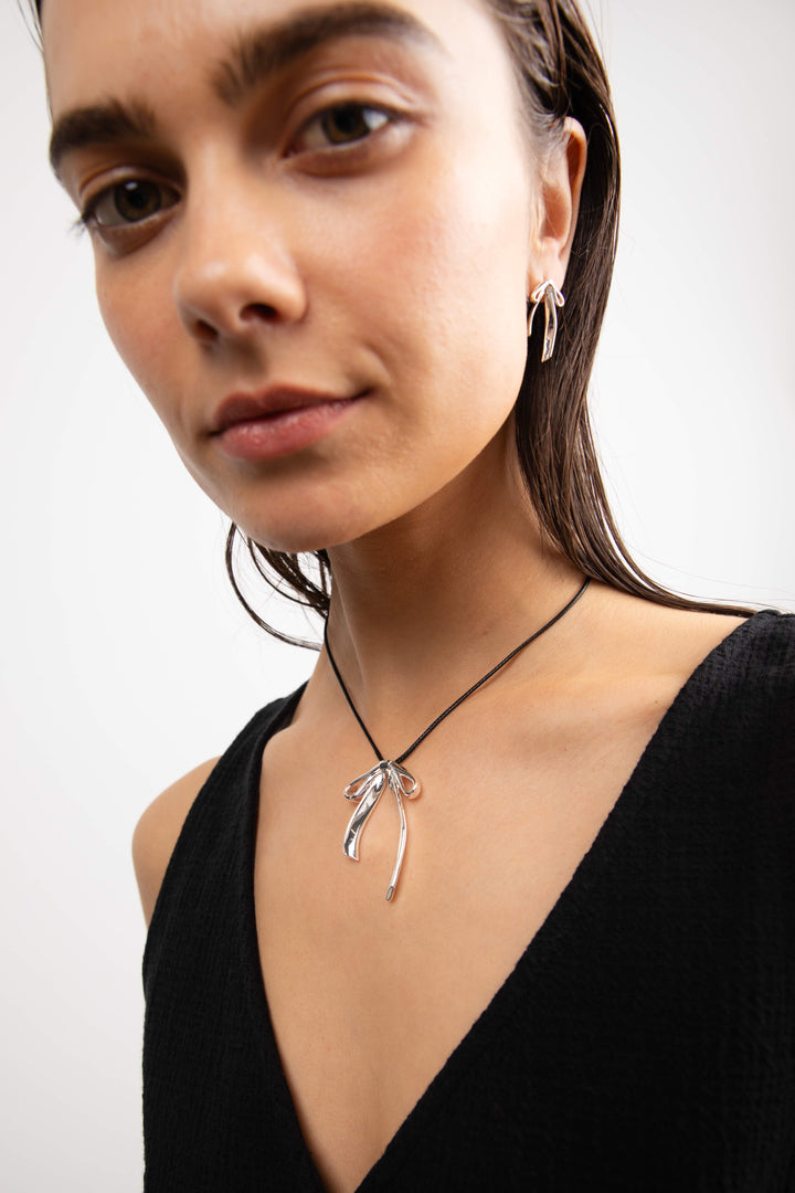BOW NECKLACE in Silver — alternate angle