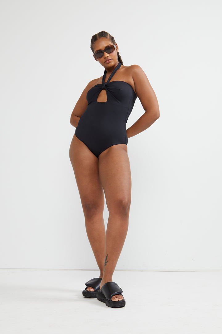 CUTOUT HALTERNECK SWIMSUIT in Black — alternate angle