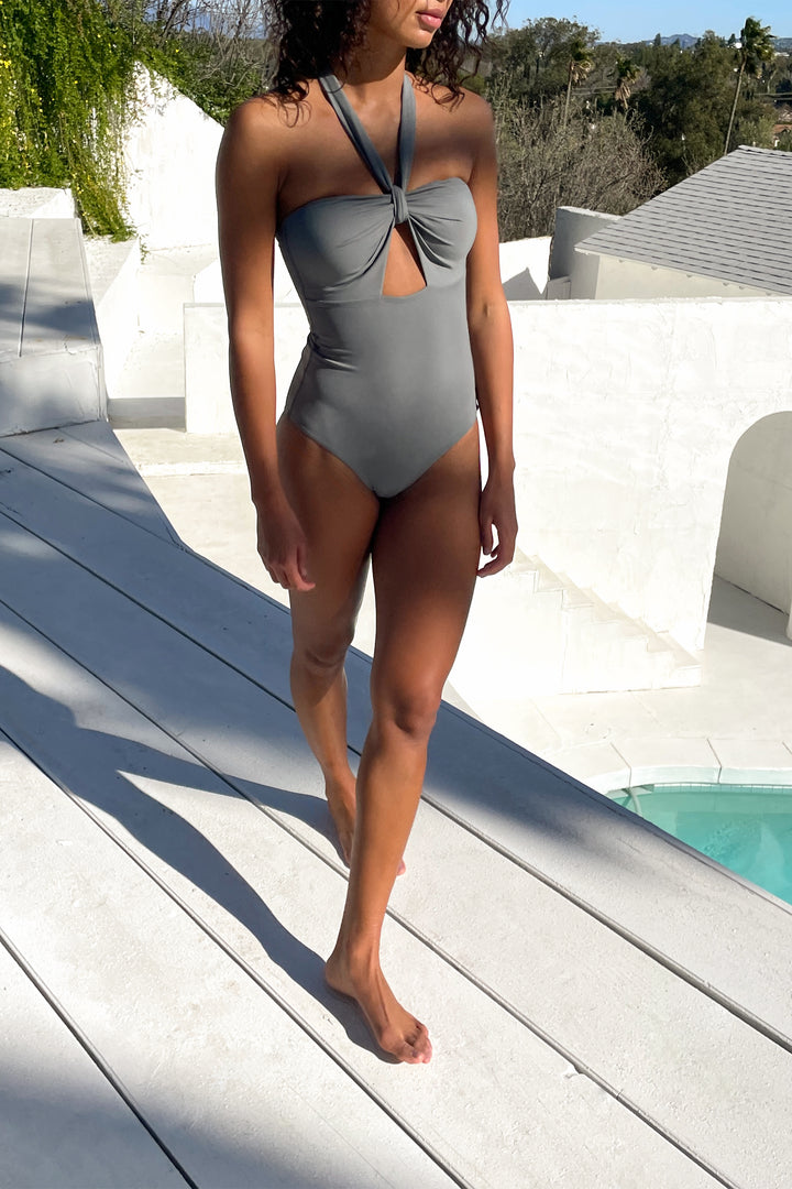 CUTOUT HALTERNECK SWIMSUIT in Sedona Sage — alternate angle