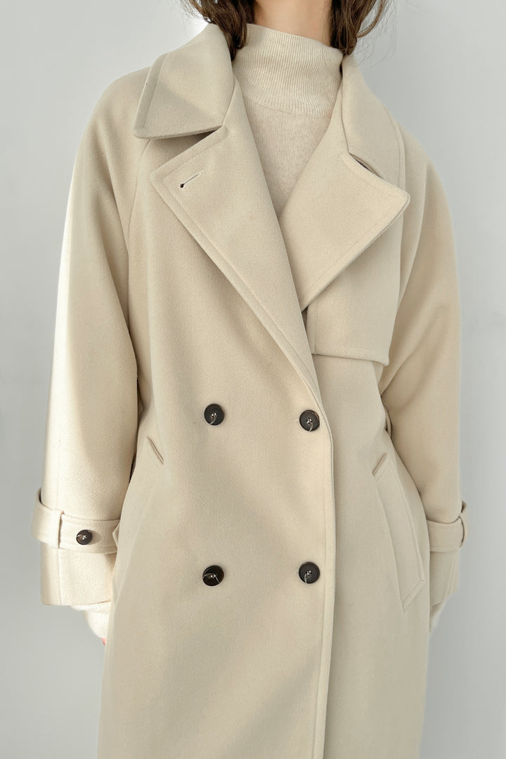 WINTER TRENCH COAT in Oatmeal — alternate angle