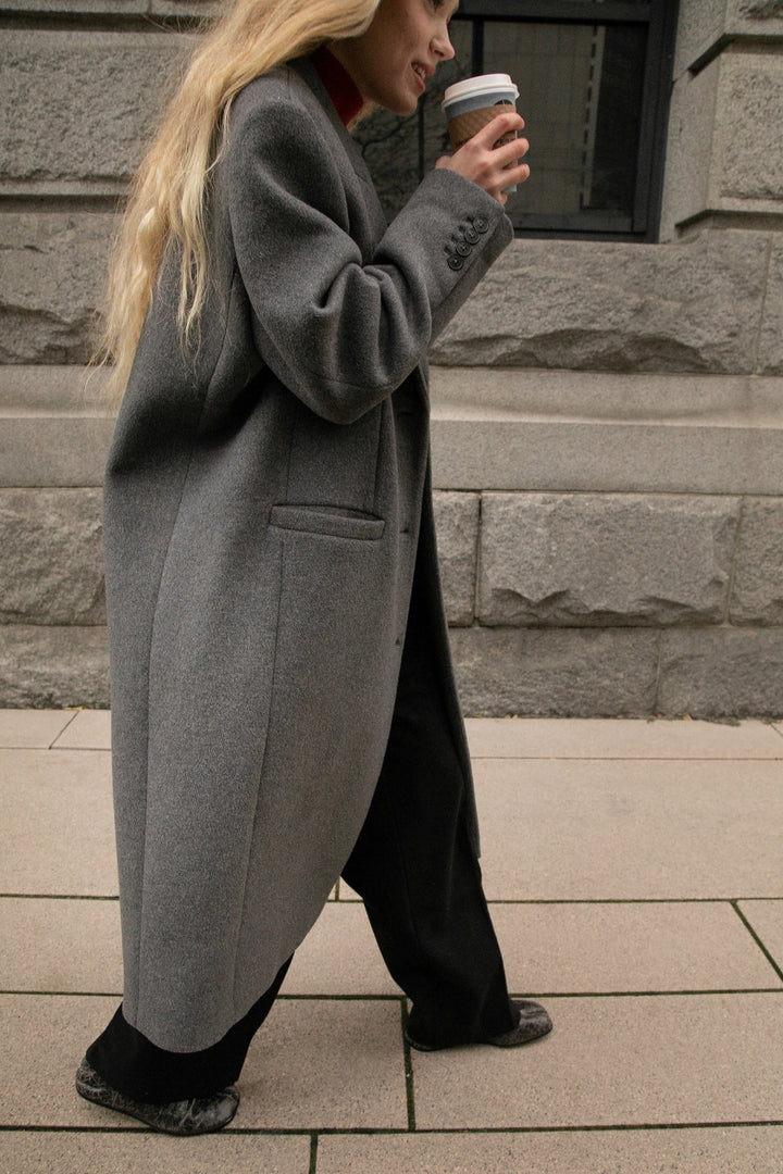 OVERSIZED WOOL-BLEND COAT in Dark Heather Grey — alternate angle