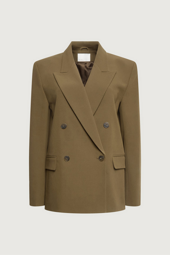 DOUBLE-BREASTED BLAZER in Teak Brown — alternate angle