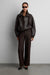 Vegan leather double collar biker jacket in dark chocolate — main image