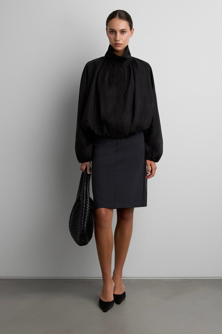 FUNNEL NECK JACKET WITH ELASTIC HEM in Black — alternate angle