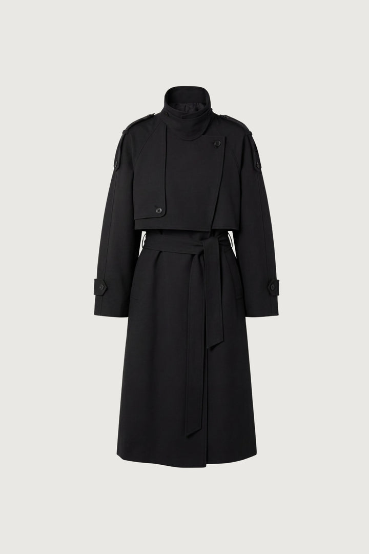 BELTED FUNNEL NECK TRENCH COAT in Black — alternate angle
