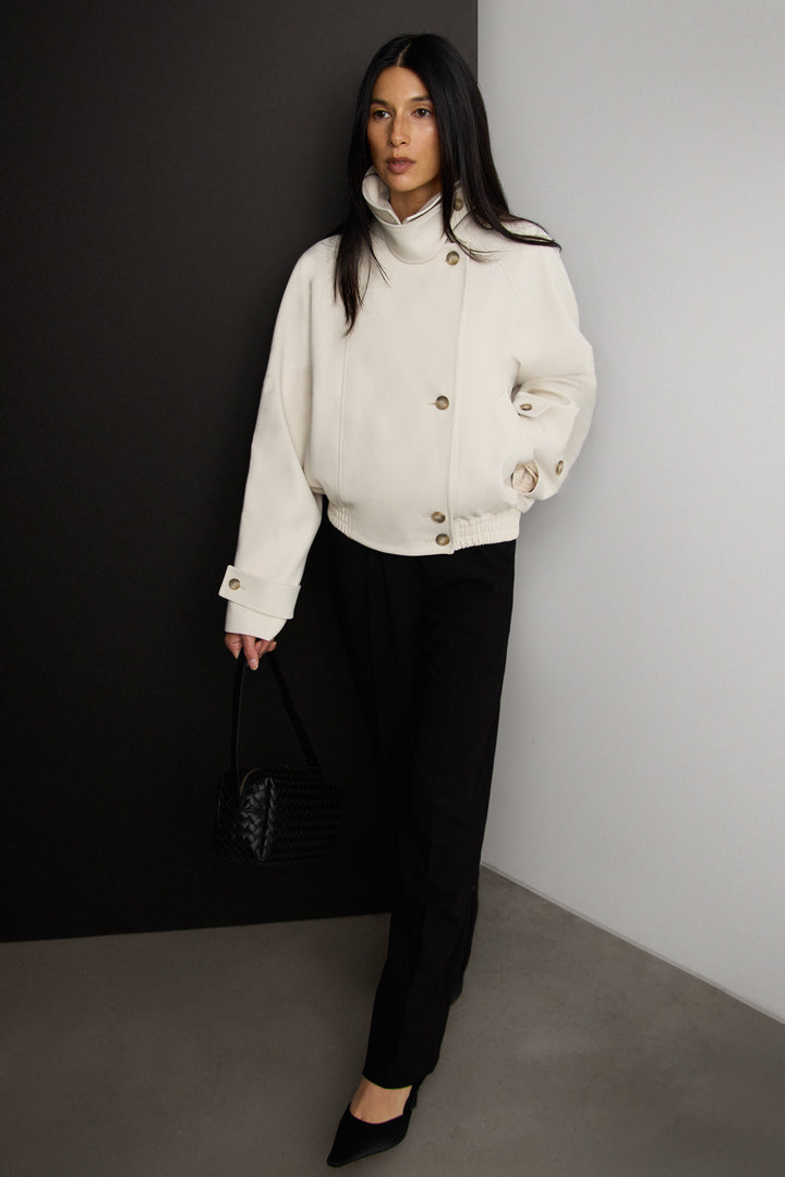 SHORT TRENCH STYLE BOMBER JACKET in Oatmeal — alternate angle