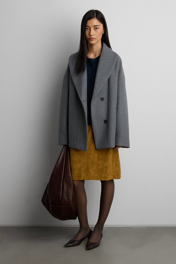 SHAWL COLLAR WOOL-BLEND COAT in Dark Heather Grey — alternate angle