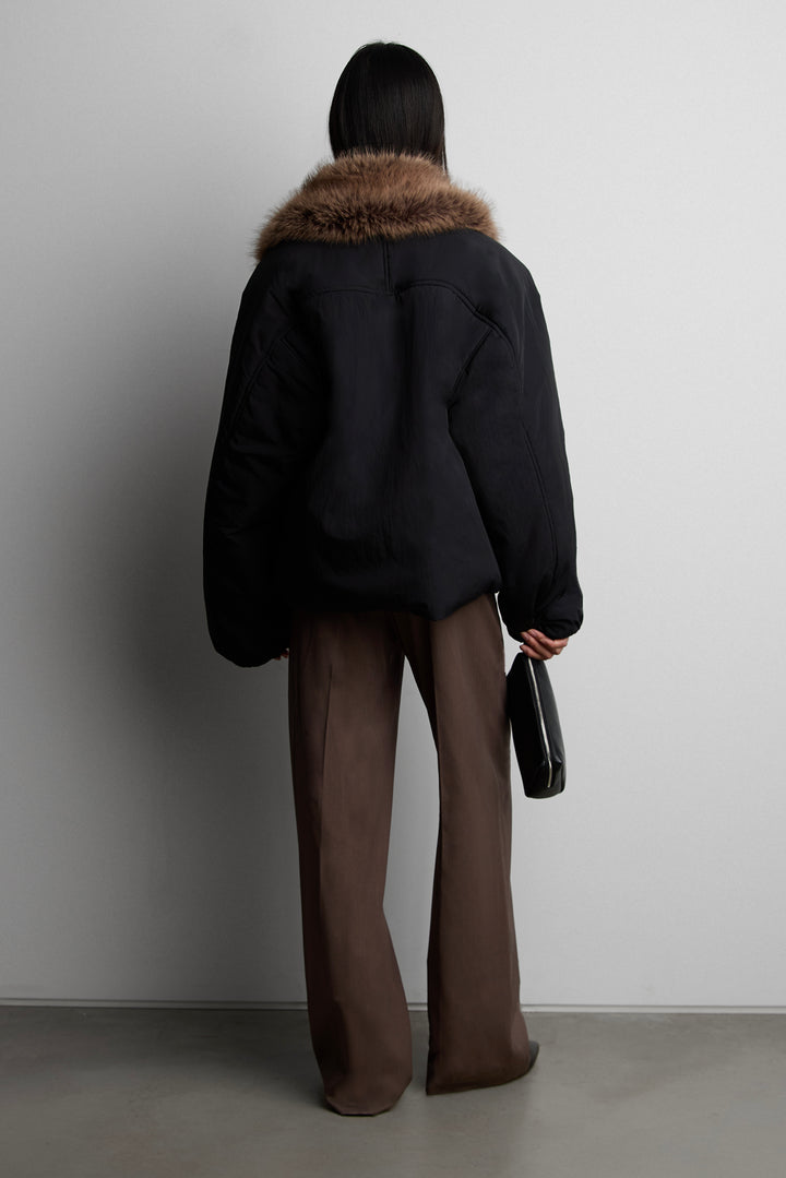 REVERSIBLE FAUX FUR PUFFER JACKET in Black — alternate angle