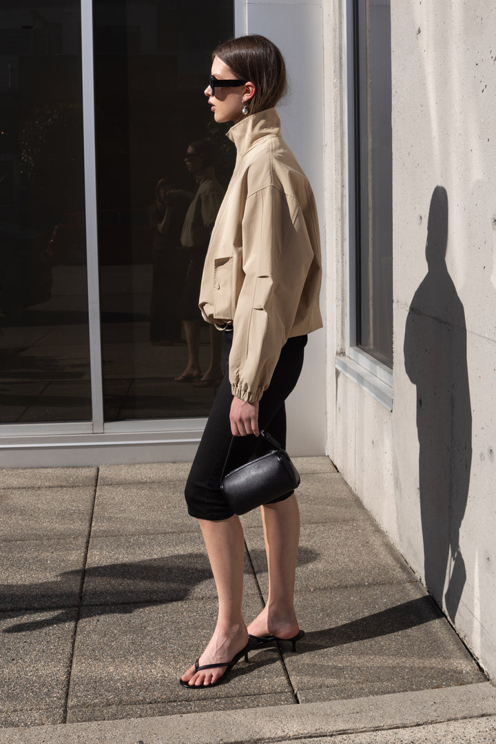 HIGH FUNNEL NECK CROPPED DRAWSTRING JACKET in LEMON PEPPER — alternate angle