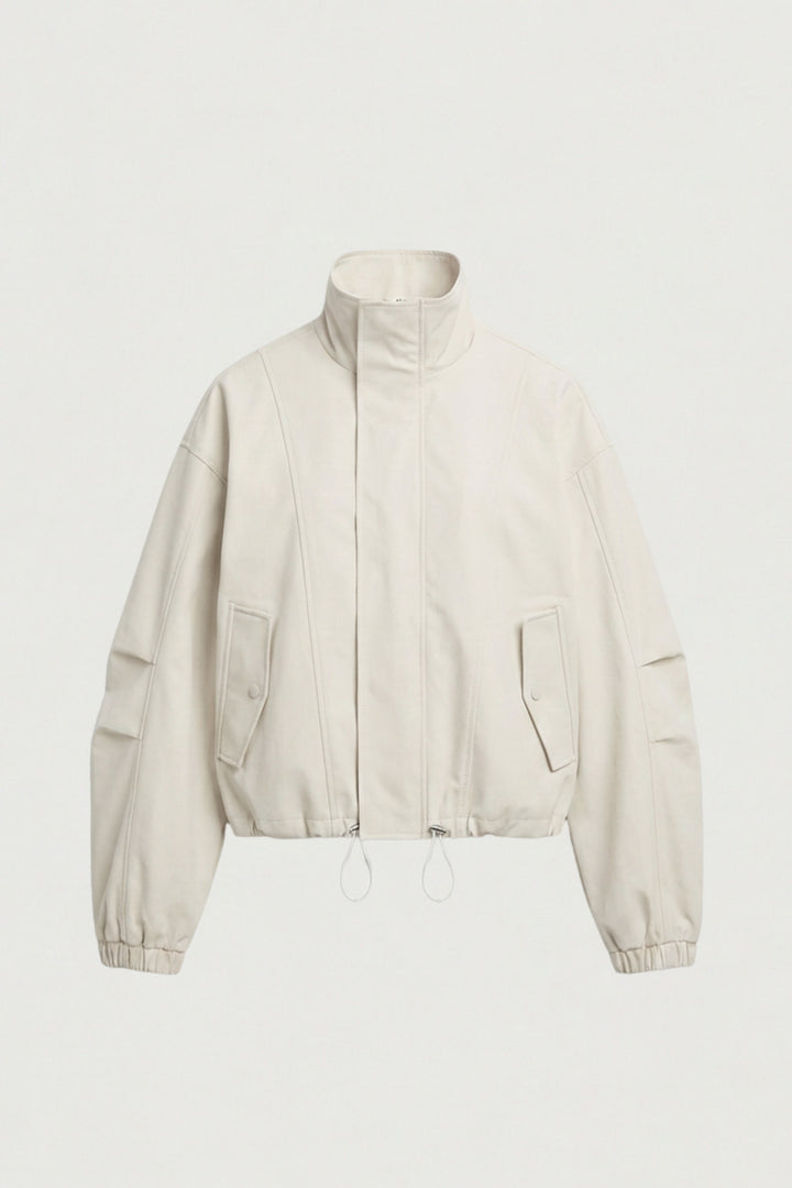 HIGH FUNNEL NECK CROPPED DRAWSTRING JACKET in Silver Birch — alternate angle