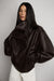 High funnel neck vegan leather jacket in dark chocolate — main image