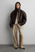 Vegan leather funnel neck jacket with elasticated hem in coffee bean — main image