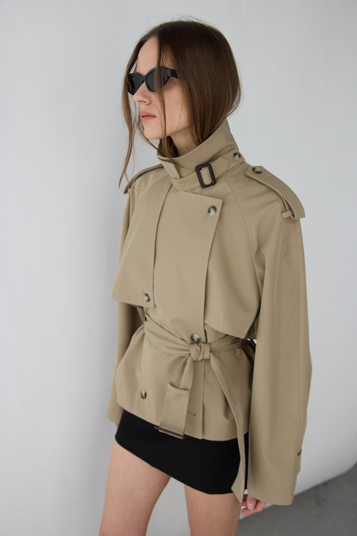 NEW SHORT BELTED TRENCH COAT in Light Kelp — alternate angle