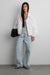 Nylon button front balloon hem jacket in white — main image