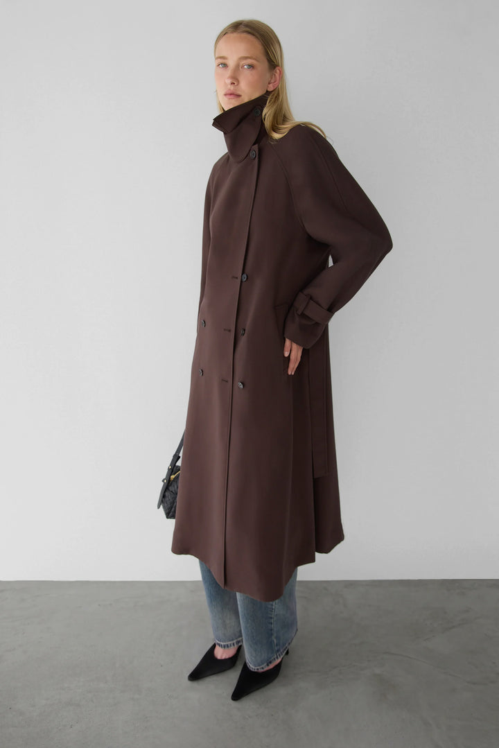 OVERSIZED TRENCH COAT WITH FUNNEL NECK in Coffee Bean — alternate angle