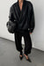 Double-breasted ribbed collar vegan leather jacket in black — main image