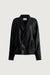 Notched lapel vegan leather jacket with waist tie in black — main image