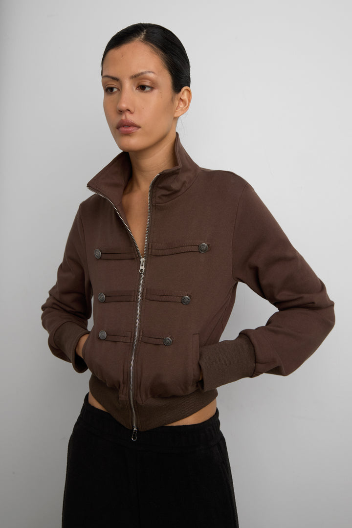 MILITARY STYLE ZIP-UP JACKET in Brown — alternate angle