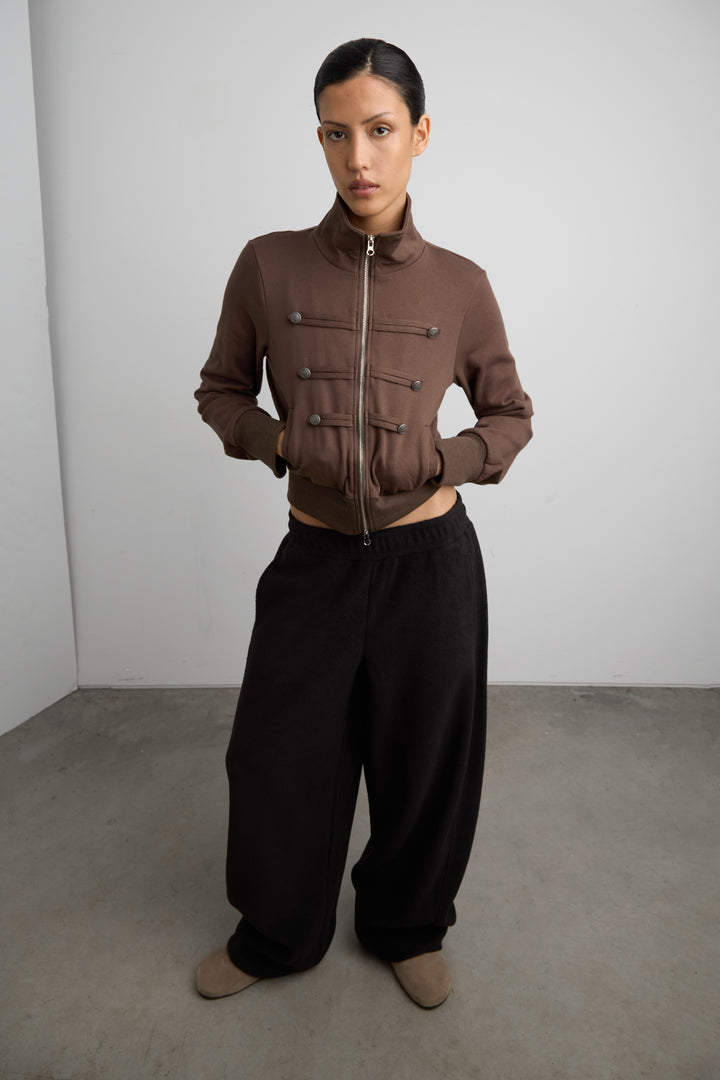 MILITARY STYLE ZIP-UP JACKET in Brown — alternate angle