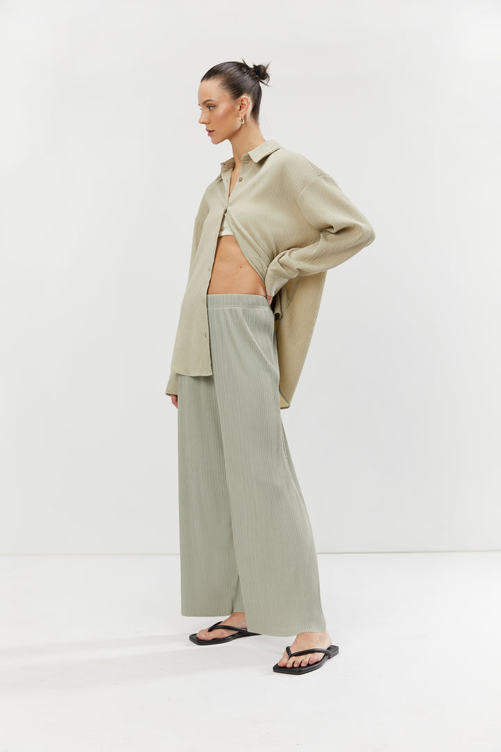 PLEATED PANT in SAGE — alternate angle