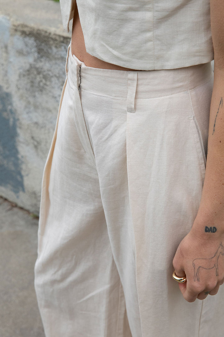LINEN BLEND STRAIGHT LEG PANT in Almond Milk — alternate angle