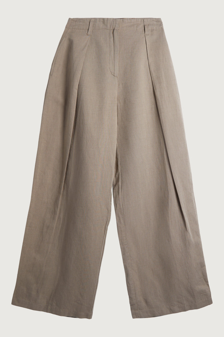 LINEN BLEND STRAIGHT LEG PANT in Taupe — alternate angle