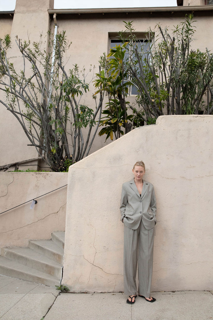 SUITING STRAIGHT LEG TROUSER in Dark Silver Sage — alternate angle