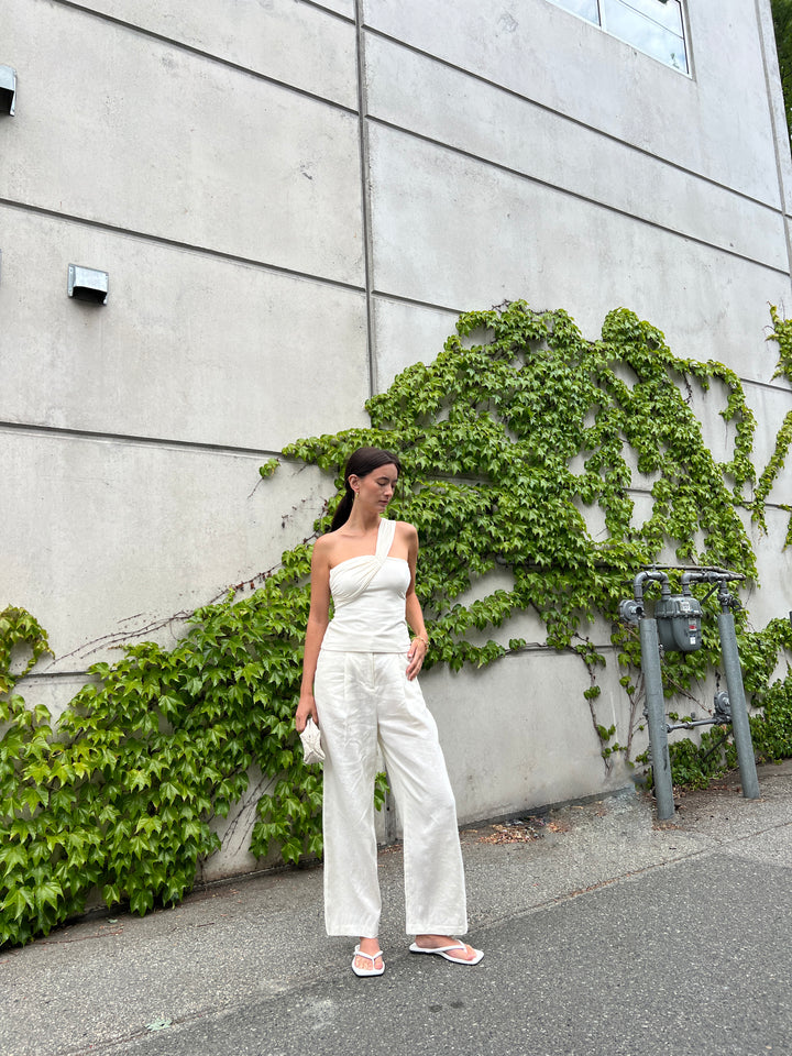 100% LINEN STRAIGHT LEG PANT in Cream — alternate angle
