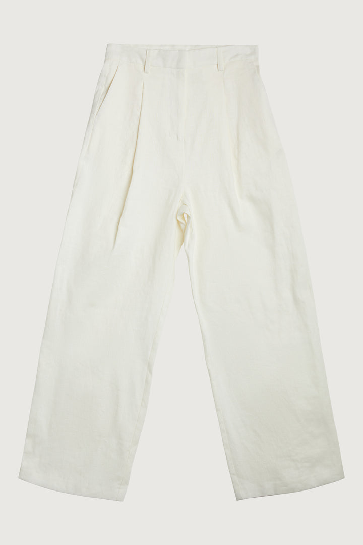 100% LINEN STRAIGHT LEG PANT in Cream — alternate angle
