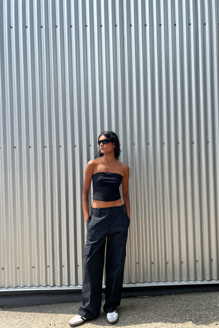 COTTON NYLON CARGO PANT in Black — alternate angle