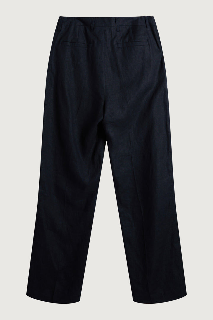 100% LINEN STRAIGHT LEG PANT in Black — alternate angle