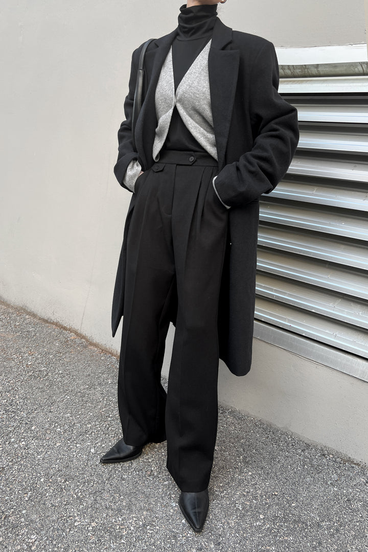 WIDE LEG TROUSER WITH WAIST DETAILS in Black — alternate angle