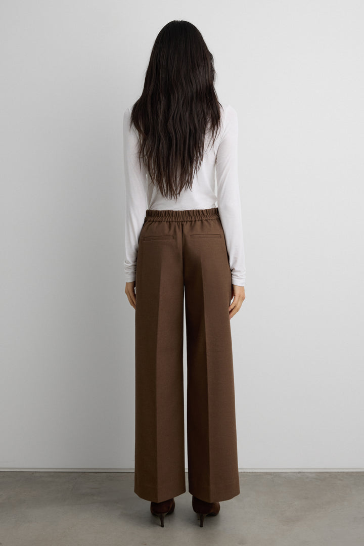 CROPPED HALF ELASTIC WAIST PANT in Dark Cocoa — alternate angle