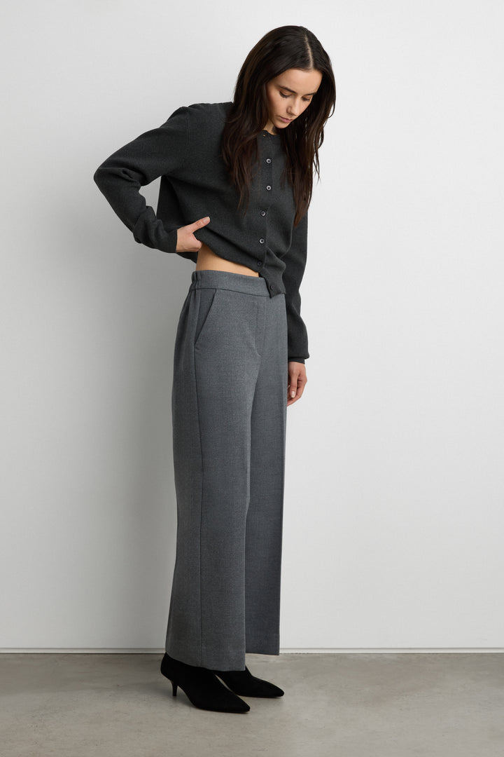 CROPPED HALF ELASTIC WAIST PANT in Dark Heather Grey — alternate angle