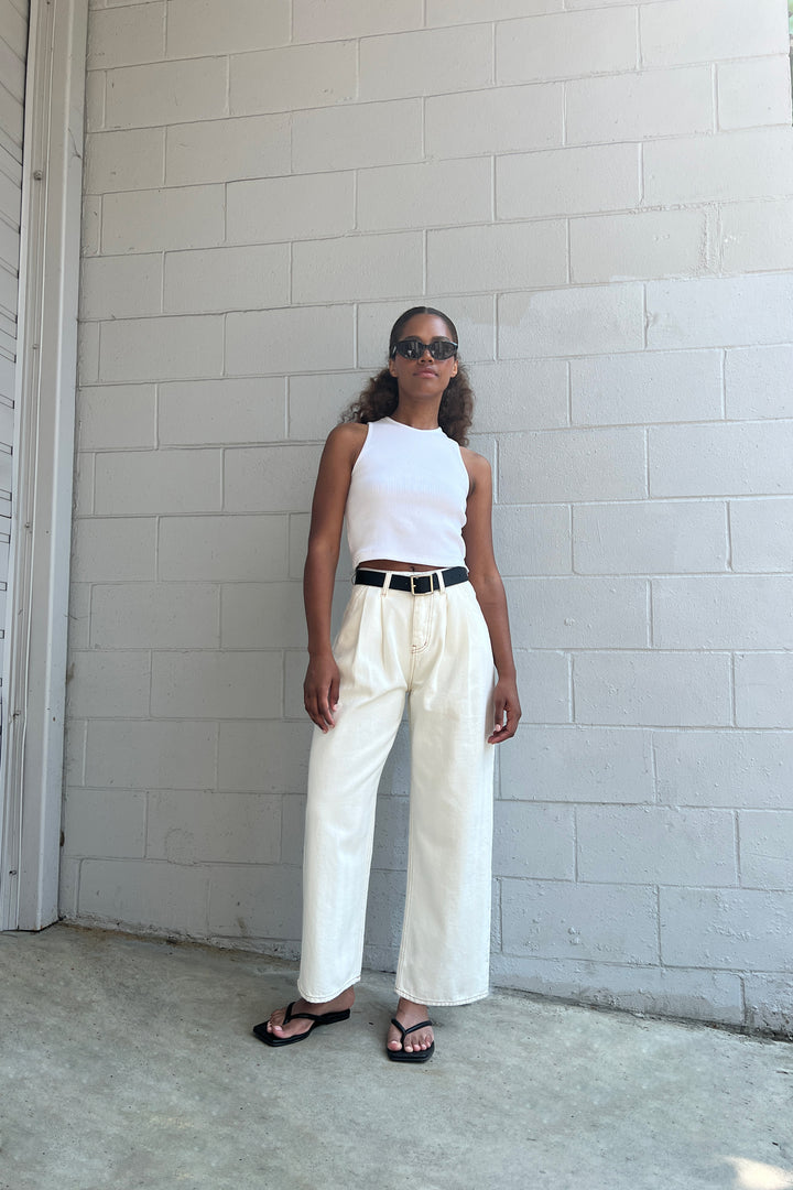 TWILL STRAIGHT LEG PANT in White — alternate angle