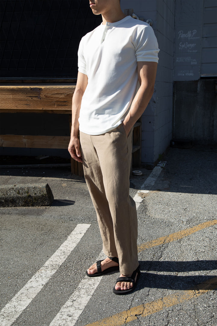 STRAIGHT LEG LINEN BLEND PANT in Beige — alternate angle