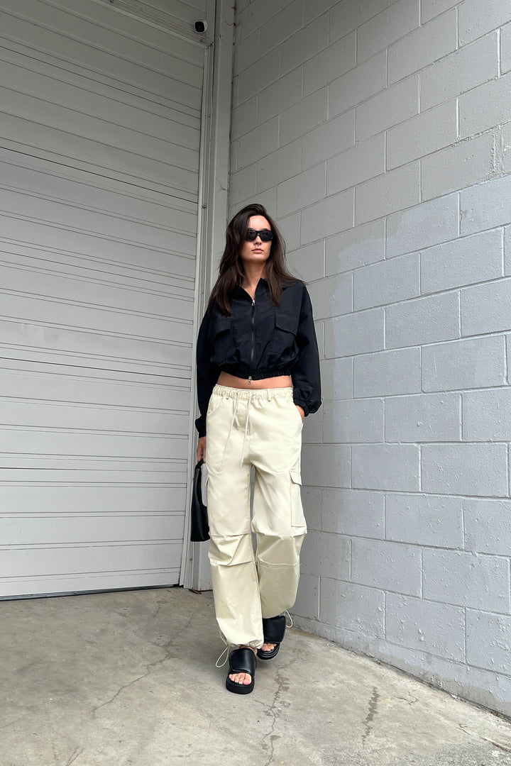 DRAWSTRING WAIST CARGO PANT in Beige — alternate angle