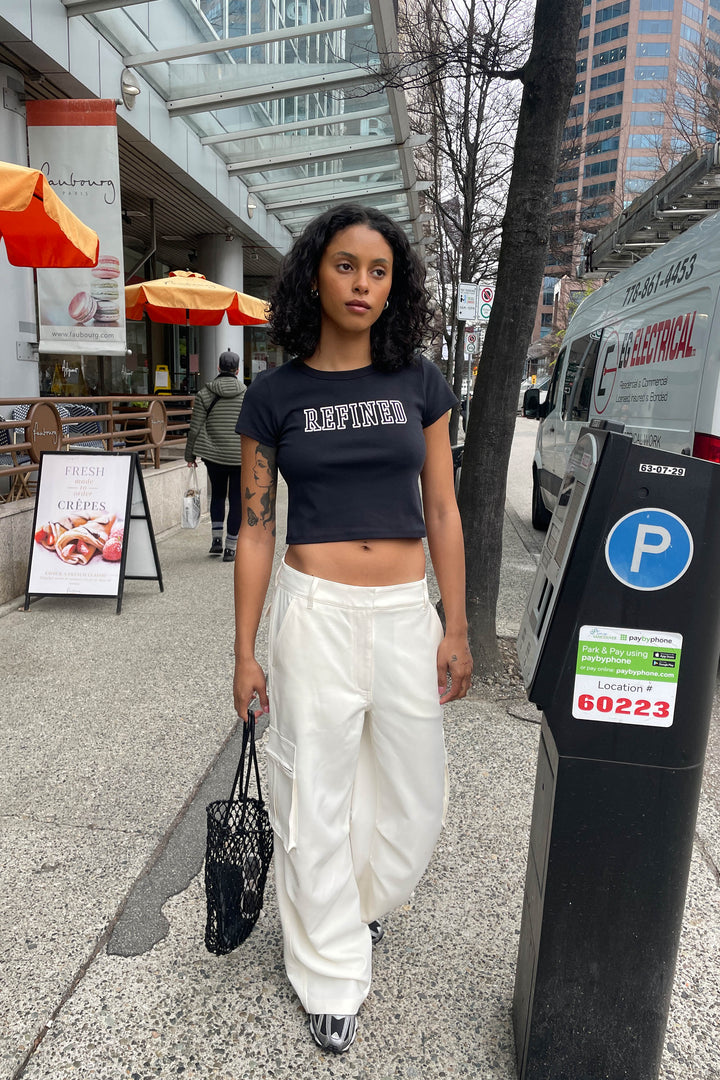 WIDE LEG SUITING PANT WITH CARGO POCKETS in Cream — alternate angle