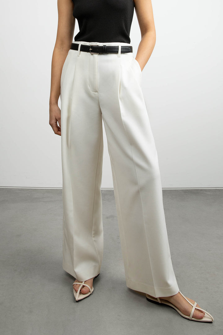 HIGH-RISE WIDE LEG SUITING PANT in Cream — alternate angle