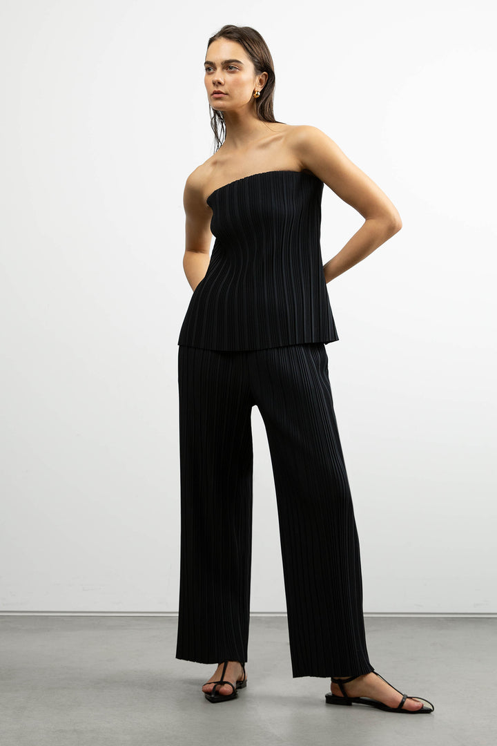 PLEATED ELASTIC WAIST PANT in Black — alternate angle