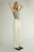 Straight leg twill pant with frayed sides in cream — main image
