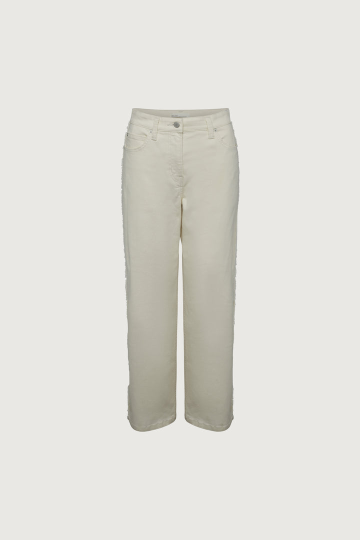 STRAIGHT LEG TWILL PANT WITH FRAYED SIDES in Cream — alternate angle