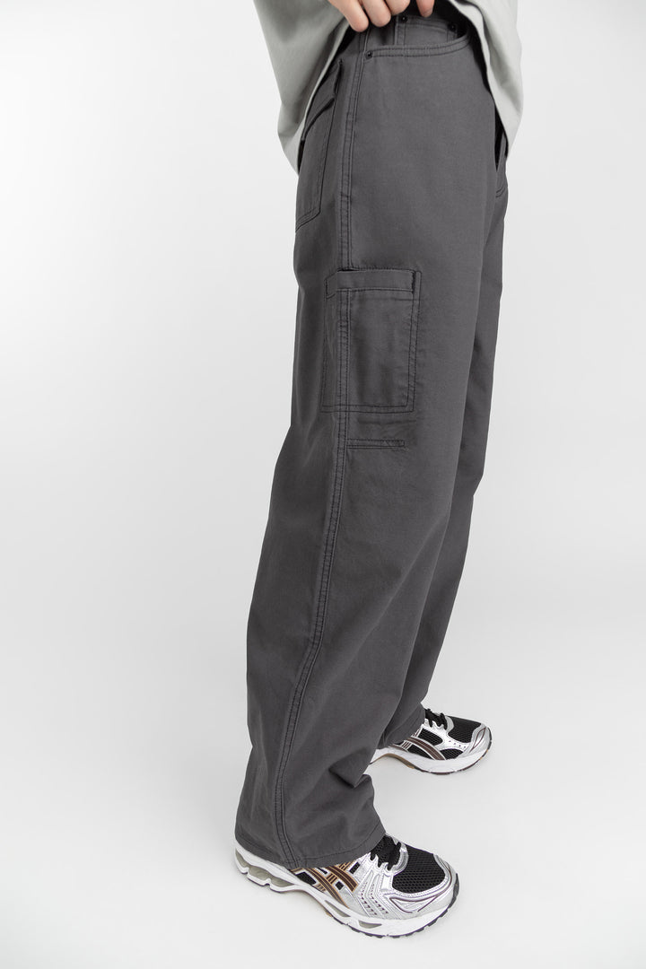COTTON-TWILL STRAIGHT LEG CARGO PANT in ASPHALT — alternate angle