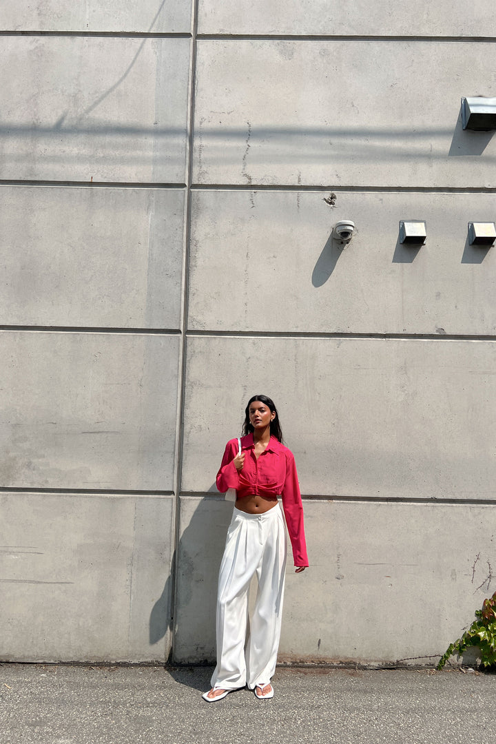 DOUBLE PLEATED WIDE LEG PANT in White — alternate angle