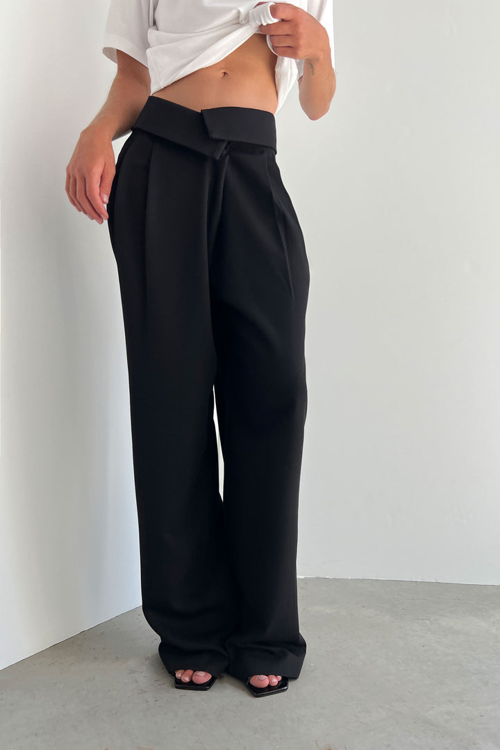 FOLD-OVER WAIST WIDE LEG PANT in Black — alternate angle