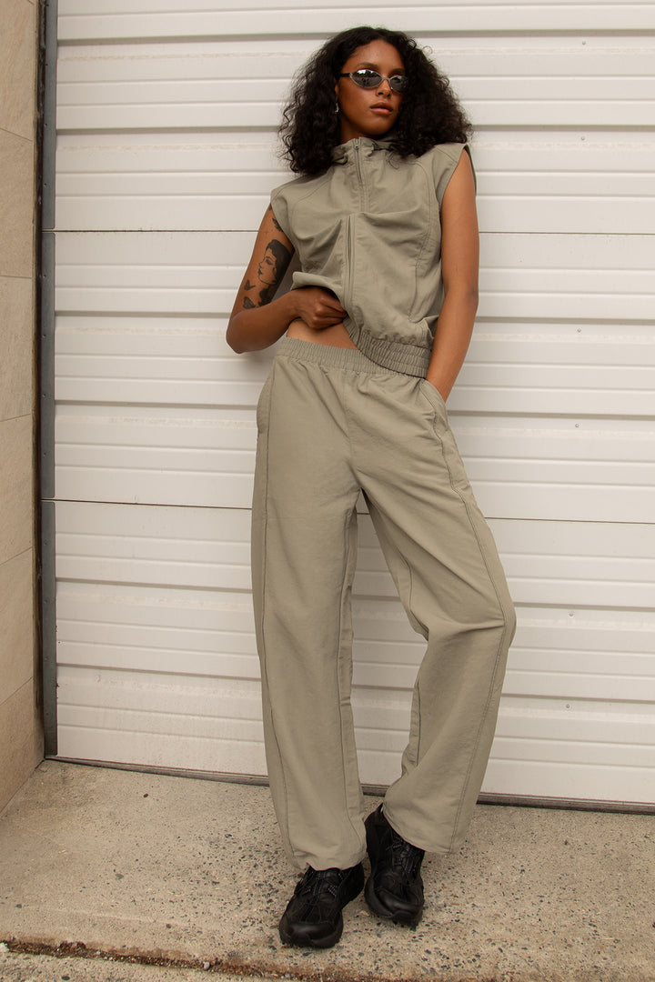 NYLON PARACHUTE WIDE LEG PANT in Vetiver — alternate angle